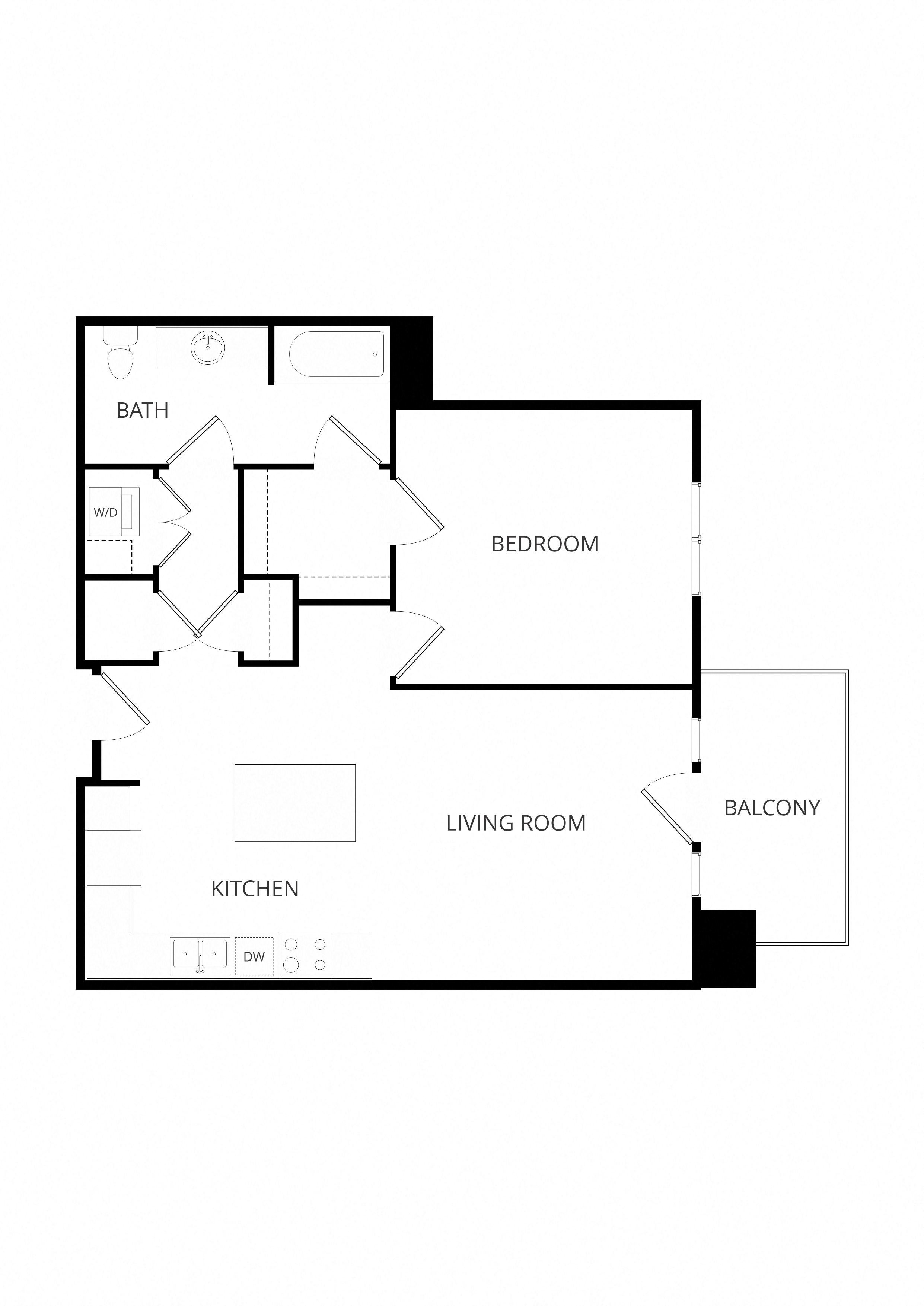 1x1 H floor plan